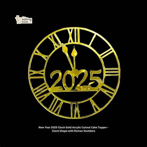 New Year 2025 Clock Gold Acrylic Cutout Cake Topper - Clock Shape with