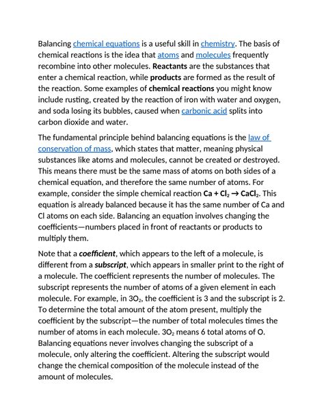 Balancing chemical equations - The basis of chemical reactions is the idea that atoms and ...