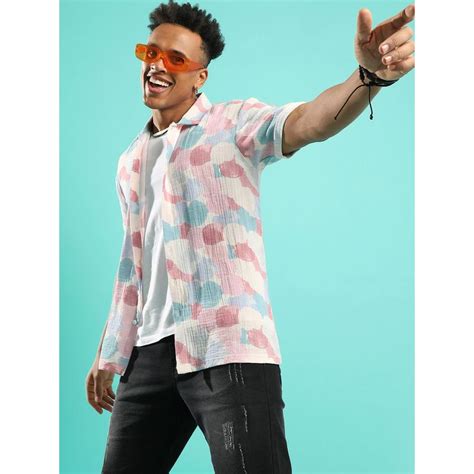 Buy Campus Sutra Men'S Blush Pink & Light Blue Artistic Abstract Shirt ...