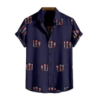 Mens Cotton Linen Spread Collar Half Sleeve Casual Shirt (in, Alpha, M ...