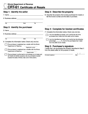 Illinois CRT-61 Certificate of Resale - Blank Fillable Template | Fill ...