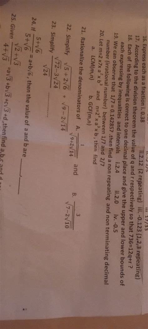 Express each as a fraction i. 0.38 ii. -2 | StudyX