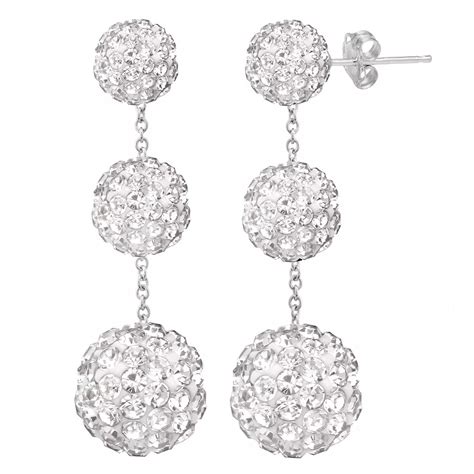 Sterling Silver Graduated Crystal Tiered Drop Earrings