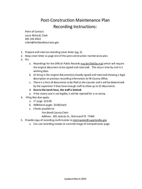 Fillable Online Post-Construction Maintenance Plan Template Fax Email ...