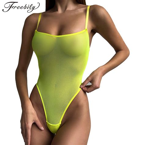 Sexy See-through Mesh High Cut Female Swimwear One Piece Swimsuit Women ...