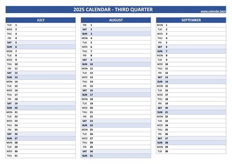 2025 quarterly calendar to print