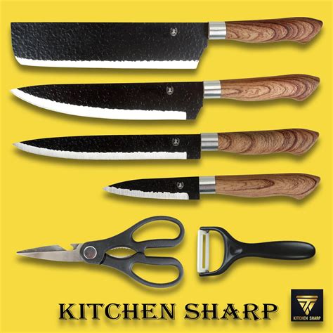 Buy 6 Piece Black Professional Chef Knife Set Sharp Kitchen Knives with ...