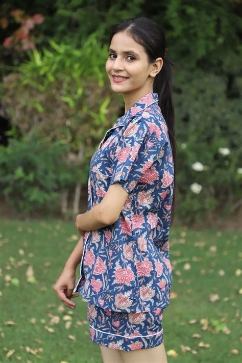 Playful Hand Block Printed Cotton Night Suit Short Set | Nightwear ...