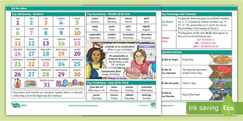 👉 Spanish Knowledge Organiser: Tell Me When Year 3