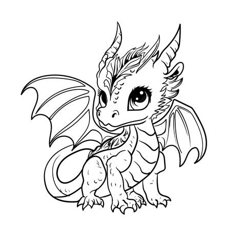 Premium Vector | Print education art character animal cute dragon outline black and white ...