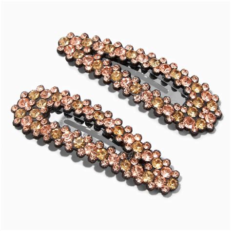Claire's Tan Rhinestone Hair Snap Clips - 2 Pack