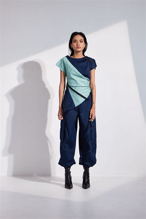 Aqua Asymmetric Top And Cargo Joggers Co-Ord Set – ikkatis