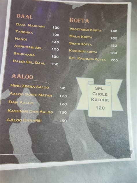Menu at Punjabi Rasoi, Noorpur