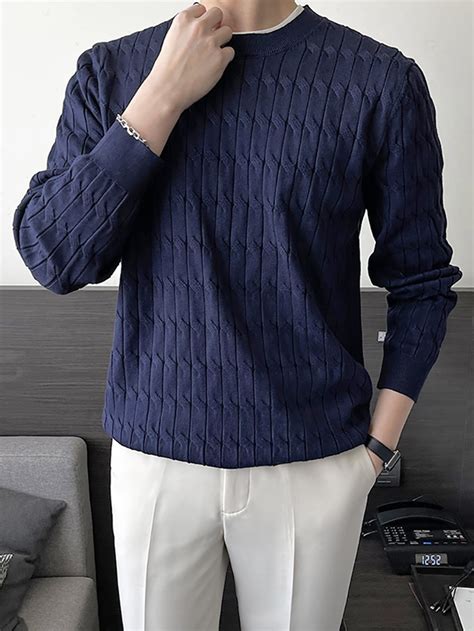 Men Cable Knit Jumper | Blue outfit men, Sweater outfits men, White ...