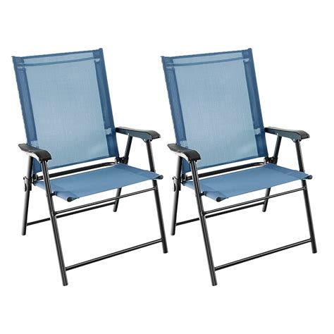 Slickblue Set of 2 Blue/Light Green Metal Frame Folding Outdoor Chairs ...