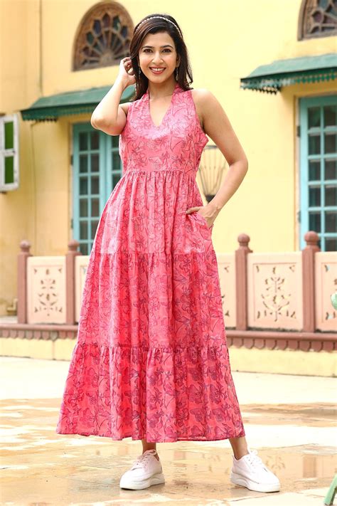 Buy Fuschia Gulmohar Dress Online | Dharan Clothing