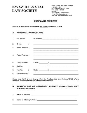 2012-2026 Form ZA KwaZulu-Natal Law Society Complaint Affidavit - Blank ...