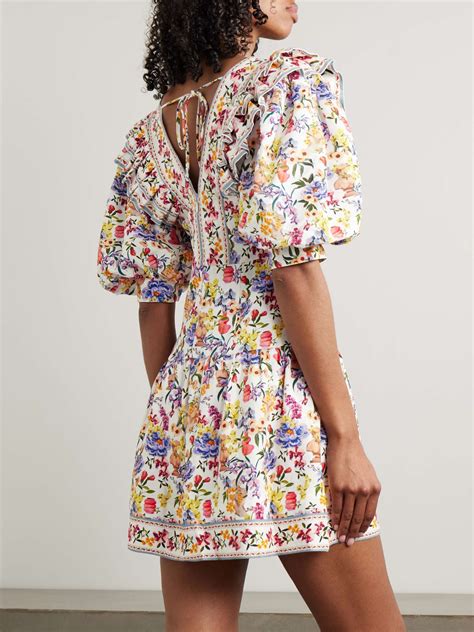 FARM RIO Greek Garden ruffled floral-print linen and LENZING™ ECOVERO ...