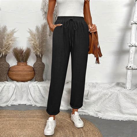 Lightweight Tapered Pants Women, Wide Leg Elastic Waist Loose Casual ...