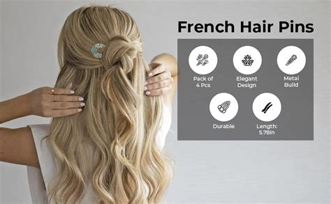 Buy MAYCREATE 4 Pack French Hair Pins For Women Stylish Metal U Pin For ...