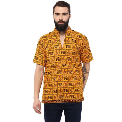 Buy Castor ® Men's Elephant Printed Ethnic Half Sleeves Stand Collar ...
