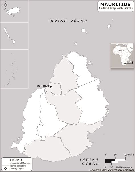 Mauritius Outline Map | Mauritius Outline Map with State Boundaries