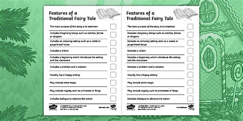 Features of a Traditional Fairy Tale Checklist