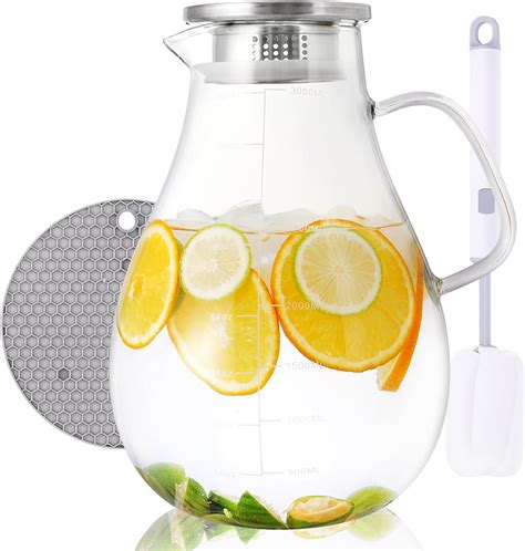 Amazon.com: 105oz/3 Liter Glass Pitcher with Lid,Glass Water Container ...
