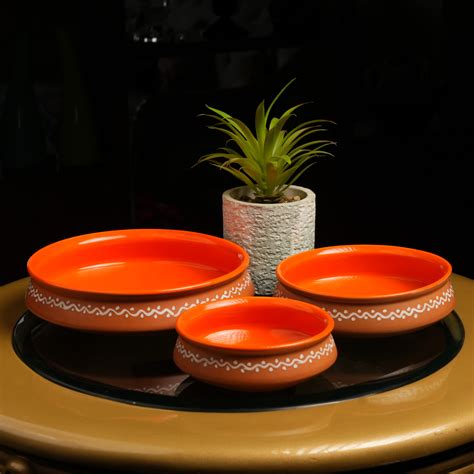 Caffeine Ceramic Handmade Brown Terracotta Serving Bowl (Set of 3 ...