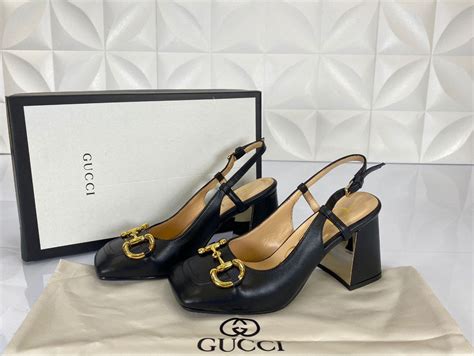gucci ayakkabi horsebit topuklu siyah 9 cm ithal deri - canta ayakkabi