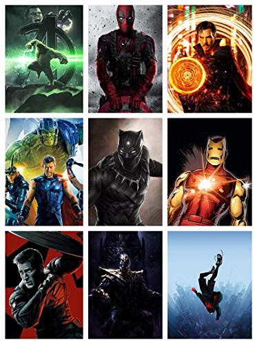 5 Ace Set of 9 Super Heros Full Glue Sticker Poster of Epiderman,tulk ...