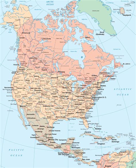 Large Printable Map Of North America