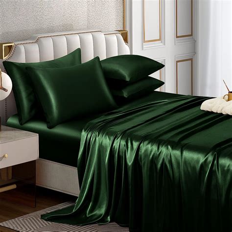 Horbaunal 6 Piece Satin Sheet Set King Size Luxury Silky & Soft Emerald ...