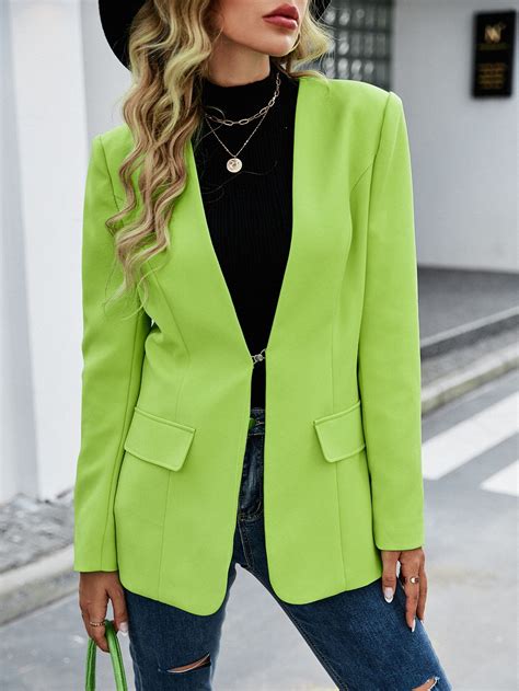 Neon Lime Flap Detail Blazer | Blazer outfits for women, Green blazer ...