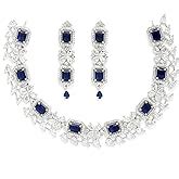 Buy ZENEME Rhodium-Plated Silver Toned Square Shaped American Diamond ...