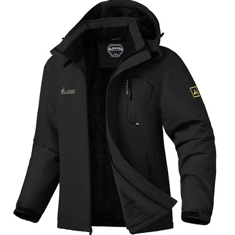 Winter Jacket for Men Skiing Warm Fleece Jackets Hooded Waterproof Rain ...