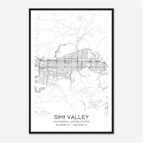 Simi Valley California Map Poster, Modern Home Decor Wall Art Print ...