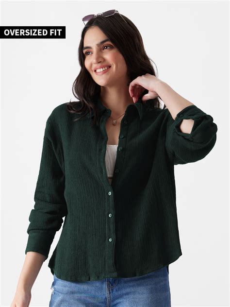 Buy Solids: Emerald Green Women Oversized Shirt Online