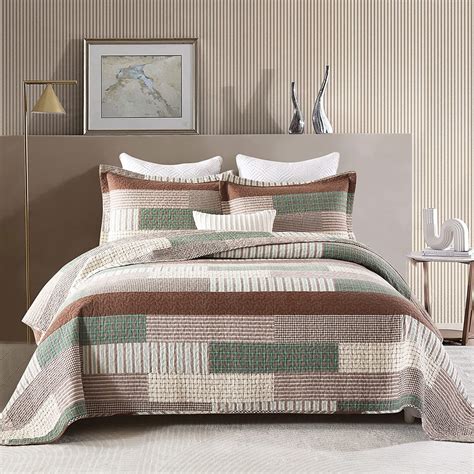 Amazon.com: Finlonte Quilt King Size 100% Cotton King Size Quilts Brown ...