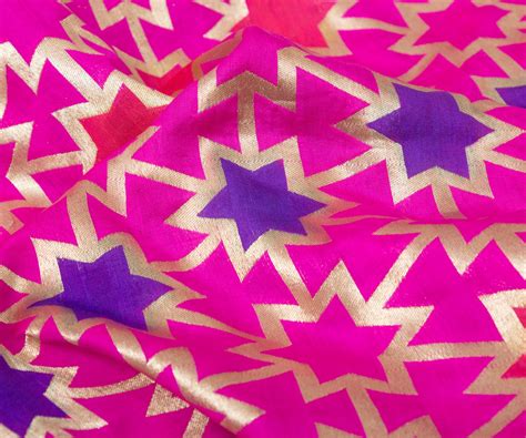 Hot Pink Banarasi Silk Fabric With Star Zari Highlights
