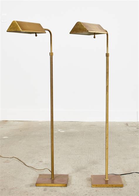 Pair of Patinated Brass Adjustable Pharmacy Floor Lamps at 1stDibs