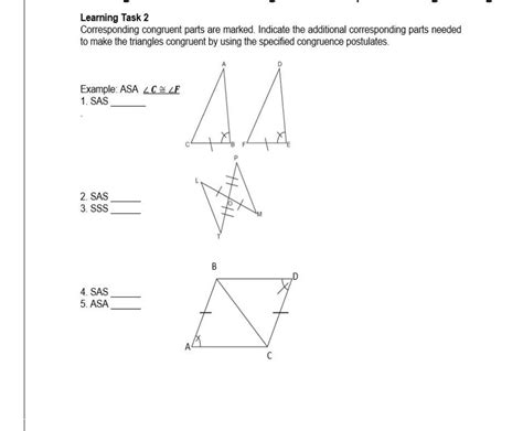 Corresponding congruent parts are marked.Indicate the additional ...