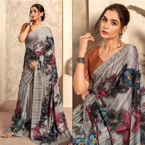 Multicolor Abstract Printed Satin Saree