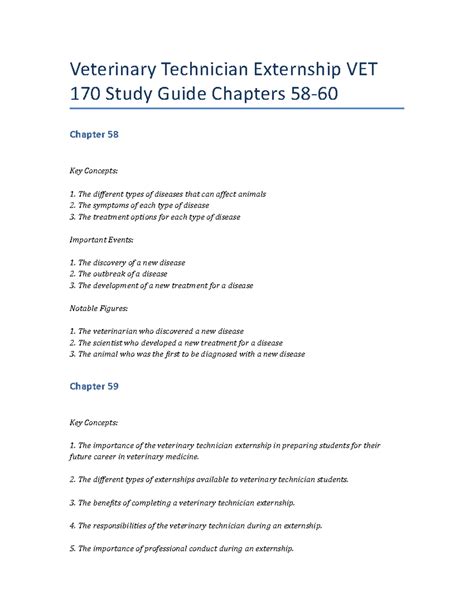 Veterinary Technician Externship VET 170 Study Guide Chapters 58-60 ...