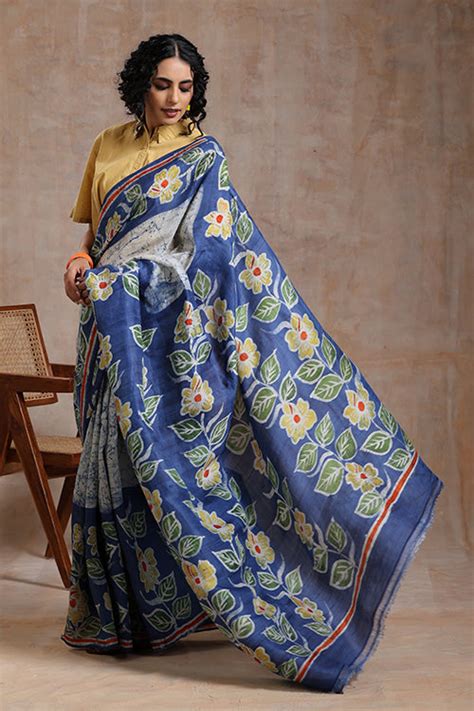 GC 'Sunflower' Handwoven Hand Batik Mulberry Pure Silk Saree Online ...