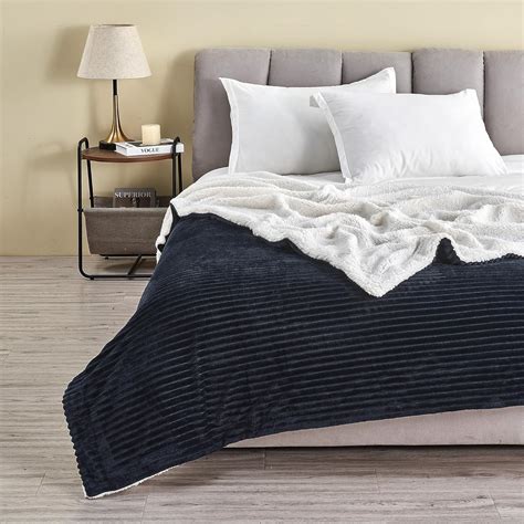 Amazon.com: Great Bay Home Ribbed Texture Reversible Navy Throw Blanket ...