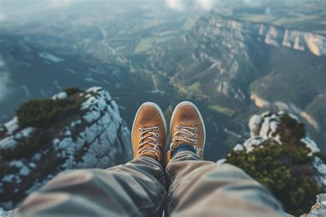 Ai generative view of a mans feet sitting on a cliff | Premium AI ...