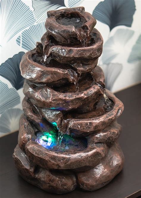 EXPLEASIA Tiered Stone Look Water Fountain for Home Decoration (Brown ...