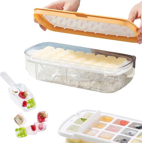 Amazon.com: Ice Cube Tray with Lid and Bin Silicone Ice Cube Tray ...