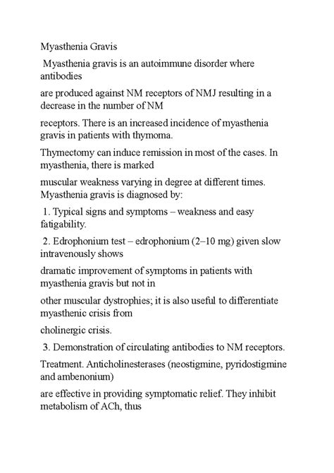 Myasthenia Gravis - Myasthenia Gravis Myasthenia gravis is an ...
